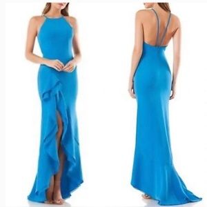 Peacock Blue Halter Mermaid Evening Gown
